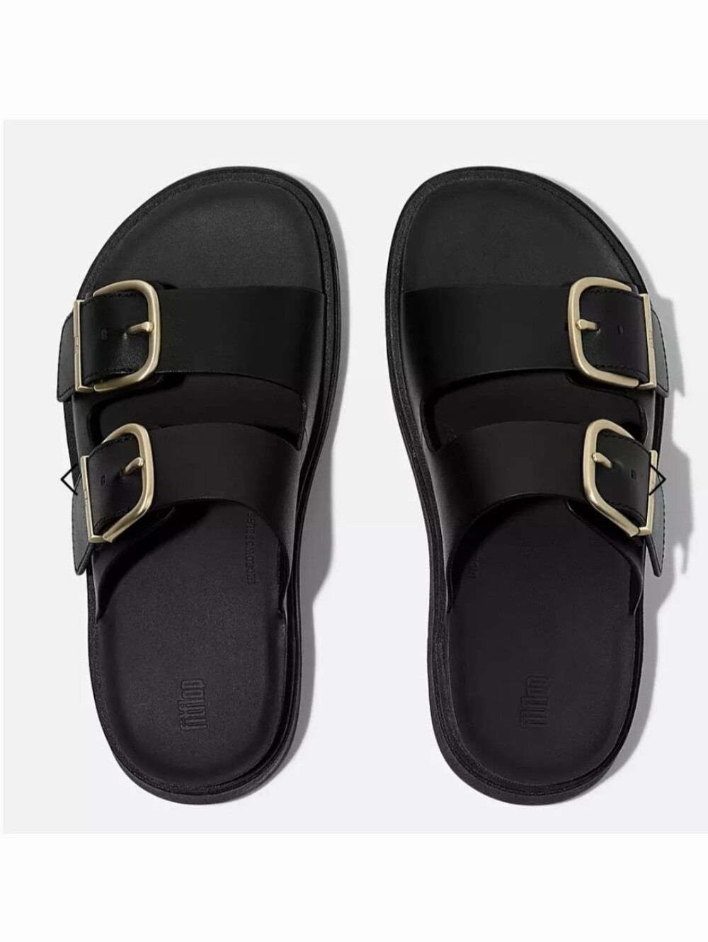 Fitflop GEN-FF Buckle Two-Bar Leather Slides In Black Size 8.5 - Picture 5 of 15